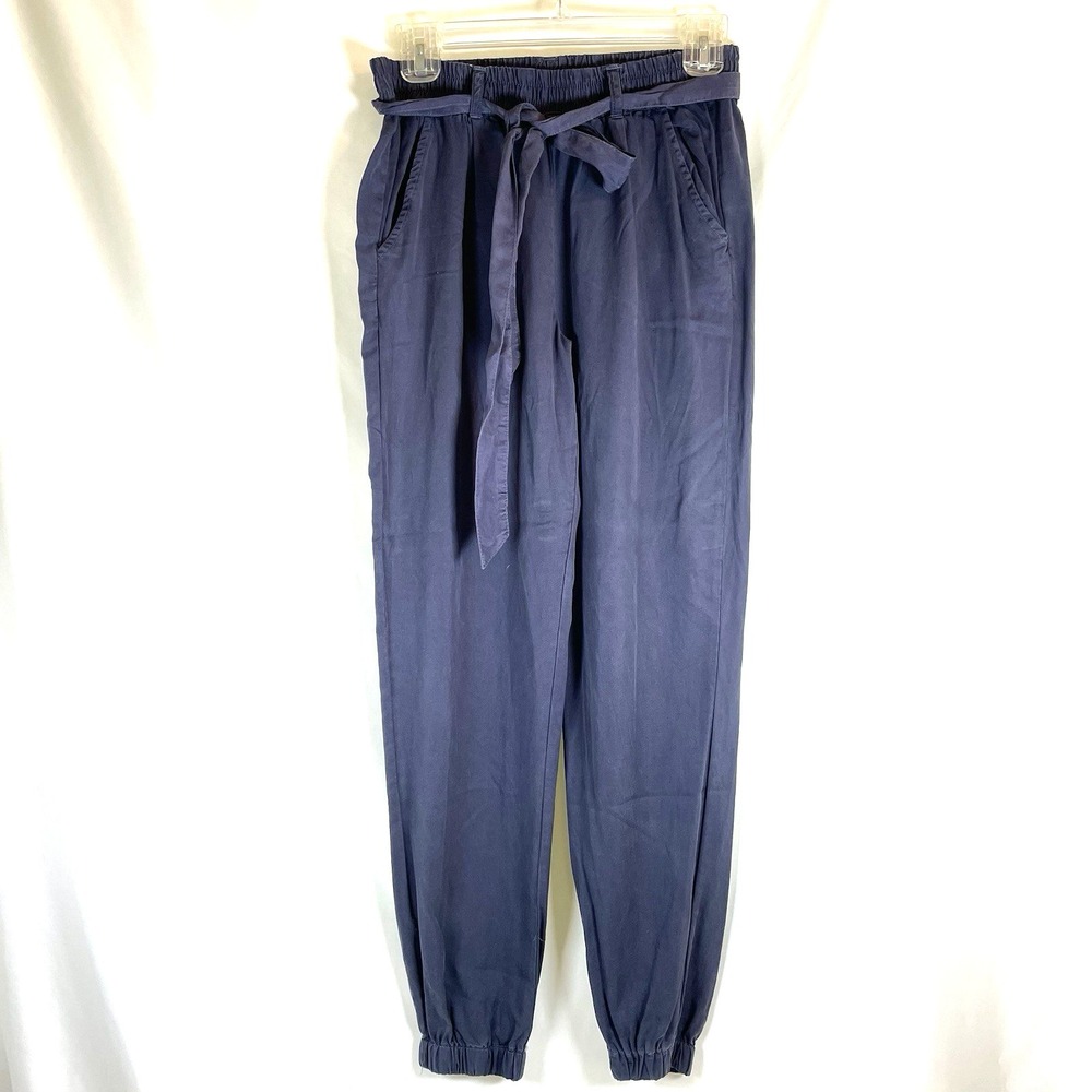 MAX Jeans Jogger Pants Women Small Retrofit Blue Drawstring Paper bag Cropped